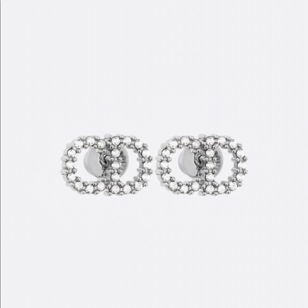 Dior White crystal Clair D Lune Palladium-Finish Stud Earring